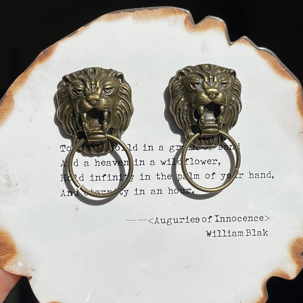 Bronze Lion Gargoyle Stud Earrings